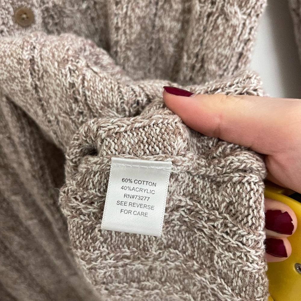 Vintage Babydoll Open Taupe Cable-Knit Button-Front Cardigan Cottagecore - Picture 6 of 6